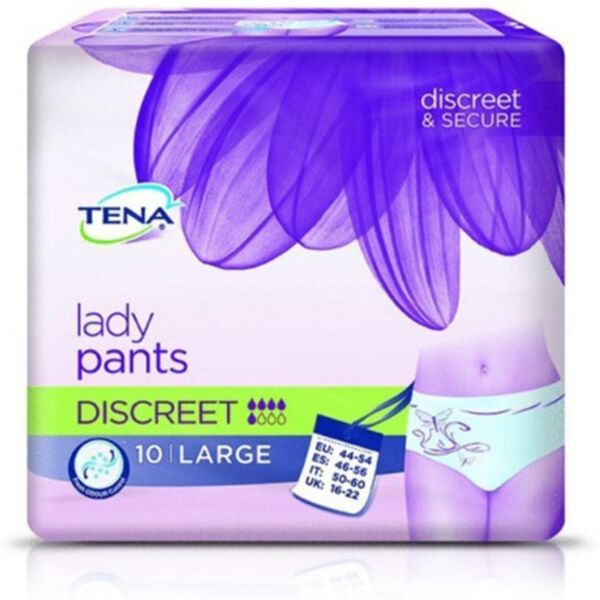 essity italy spa tena lady pants discreet l 10 pezzi - mutandine assorbenti per donne con design femminile e traspiranti