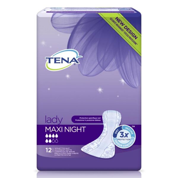 essity italy spa tena lady maxi night assorbenti 12 pezzi - protezione notturna per perdite urinarie moderato-pesanti