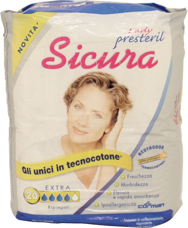 corman spa lady presteril - sicura 20 assorbenti extra - protezione affidabile per il ciclo mestruale