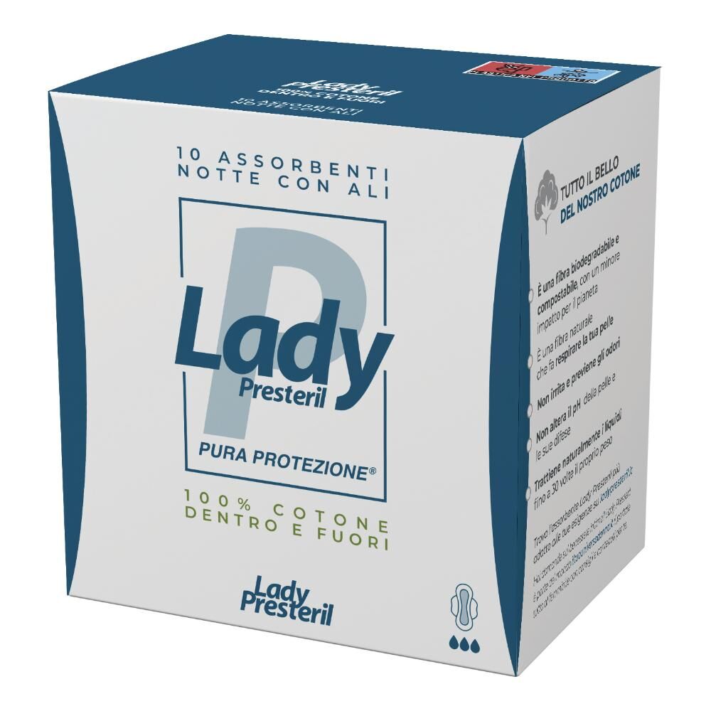 corman spa lady presteril cotton power pocket assorbenti notte con ali in cotone 10 pezzi - protezione notturna affidabile