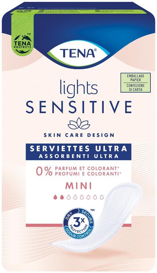 essity tena lady lights sensitive ultra pad mini assorbenti ultra per perdite urinarie 20 pezzi - protezione leggera per pelli sensibili