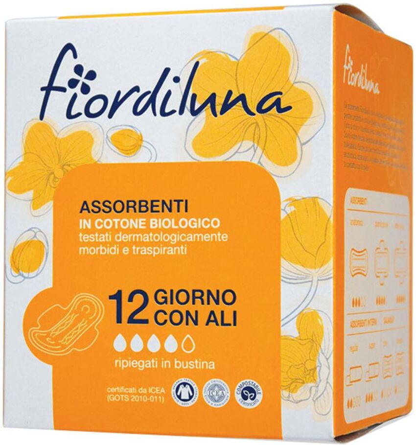 Biotobio Srl Fiordiluna - 12 Assorbenti Cotone Biologico 