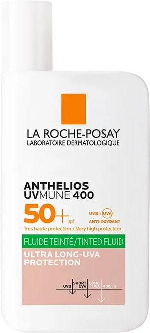 l'oreal anthelios uvmune 400 fluido colorato oil control spf50+ 50ml, protezione solare viso con colore e controllo dell'olio