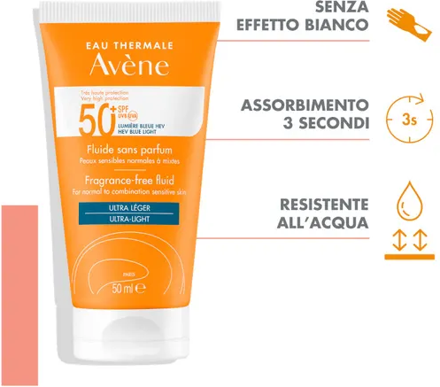 Avene - Solare Fluido Protezione Molto Alta Spf50+ Senza Profumo 50 ml