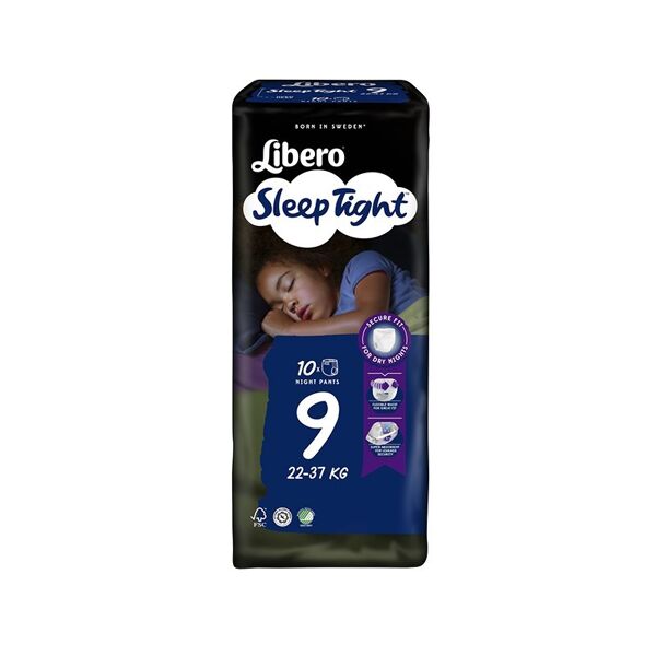 essity italy spa libero sleeptight 9 - confezione da 10 pannolini a mutandina per bambini 22-37kg - night pants super assorbenti