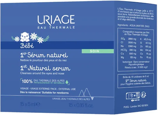 Uriage Bebè - Siero Fisiologico 15 Flaconcini da 5ml per l'Idratazione e la Pulizia Delicata