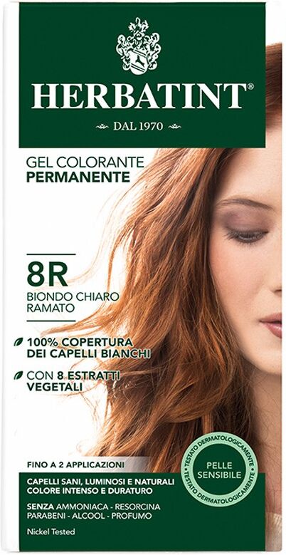 antica erboristeria spa herbatint 8r biondo chiaro ramato - tintura capelli gel permanente 150 ml - riflessi ramati per un look unico