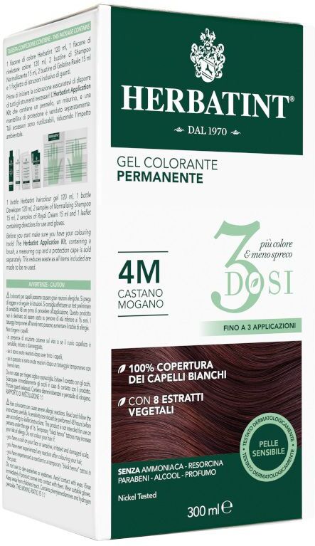 antica erboristeria spa herbatint tintura per capelli gel permanente 4m castano mogano 3 dosi 300ml - senza ammoniaca