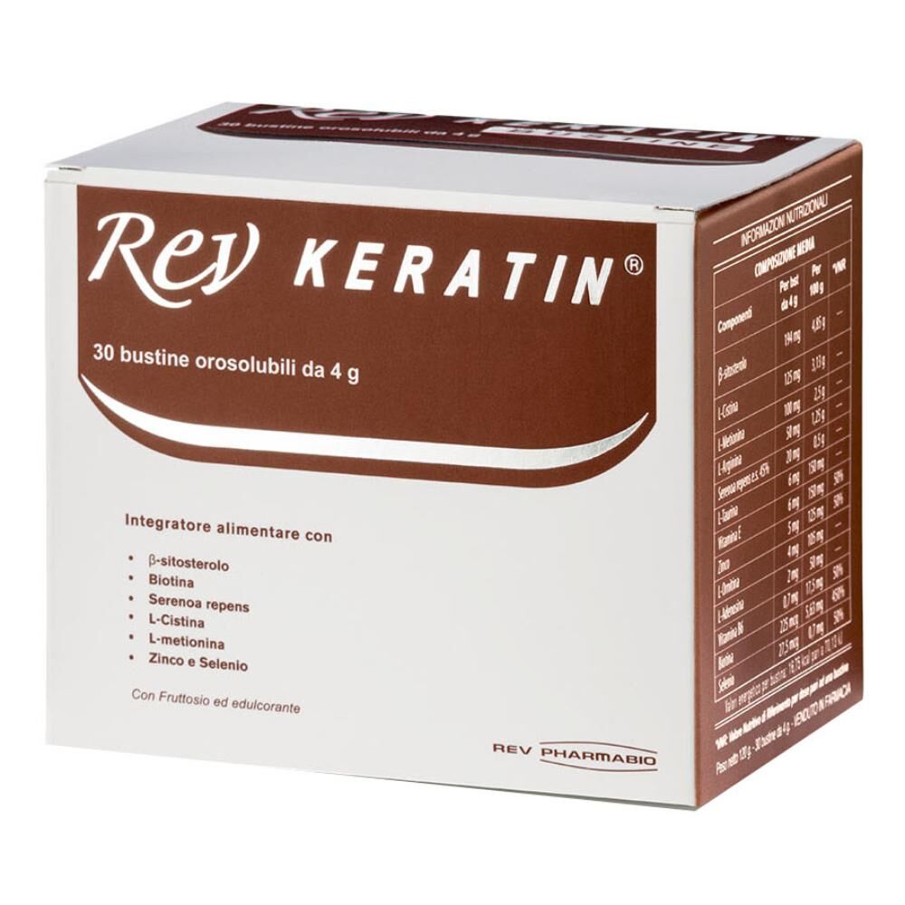 rev pharmabio srl rev keratin 30 bustine da 4g - integratore per la salute dei capelli e delle unghie