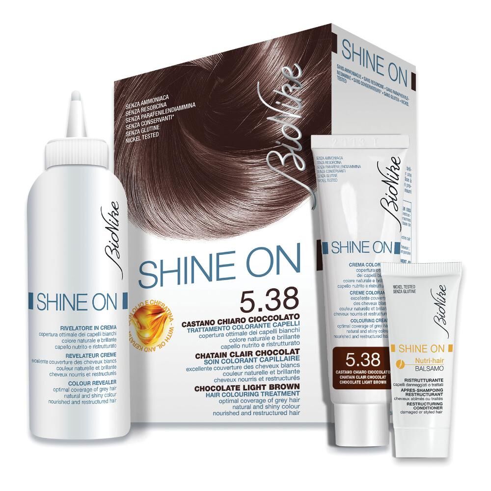 shine on trattamento colorante capelli castano chiaro cioccolato 5.38 bionike - colorazione permanente senza ammoniaca