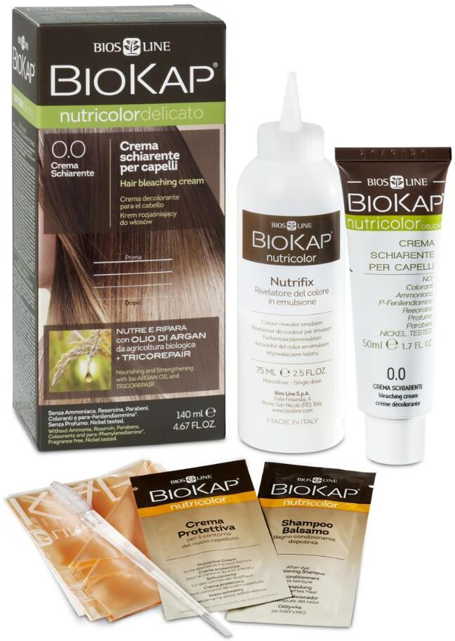 bios line spa biokap nutricolor 0.0 new crema schiarente tinta tubo+flacone 140ml - schiarente capelli senza ammoniaca