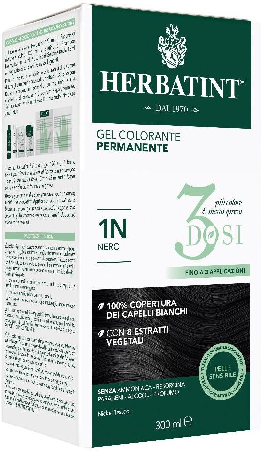 antica erboristeria spa herbatint - tintura per capelli gel permanente 1n nero 300 ml (3 dosi) - formula delicata senza ammoniaca