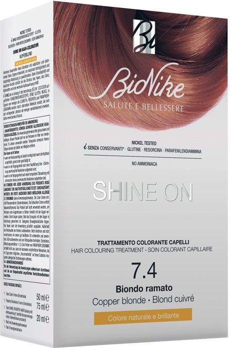 SHINE ON TRATTAMENTO COLORANTE CAPELLI BIONDO RAMATO 7.4 BIONIKE - Riflessi Caldi e Vibrante Eleganza