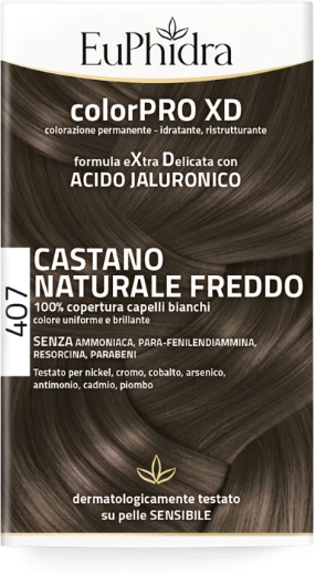 Zeta Farmaceutici Spa Euphidra ColorPro XD Kit Tinta Capelli 407 Castano Naturale Freddo - Tintura Permanente Con Acido Jaluronico