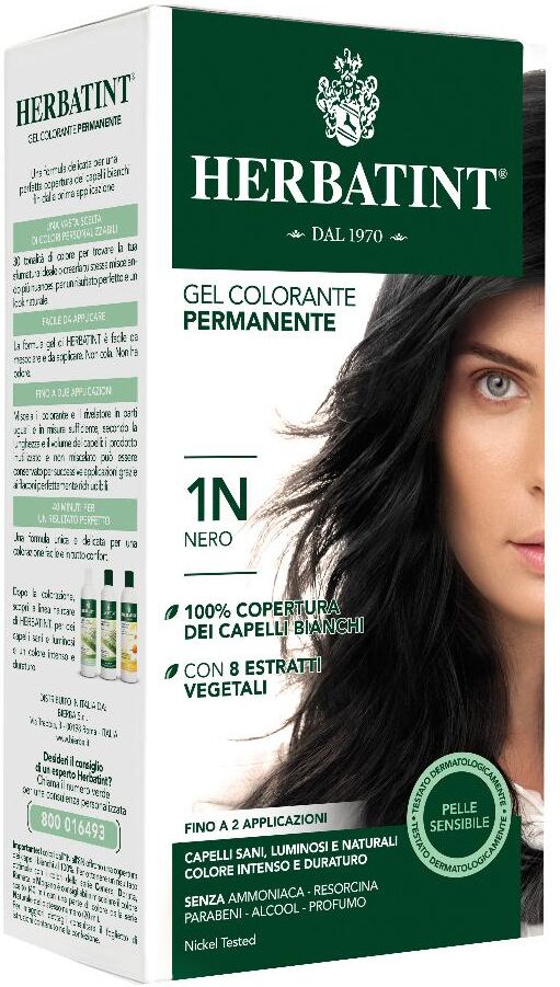 Antica Erboristeria Herbatint - Tintura Per Capelli Gel Permanente 1N Nero 150 ml - Formula Delicata Senza Ammoniaca