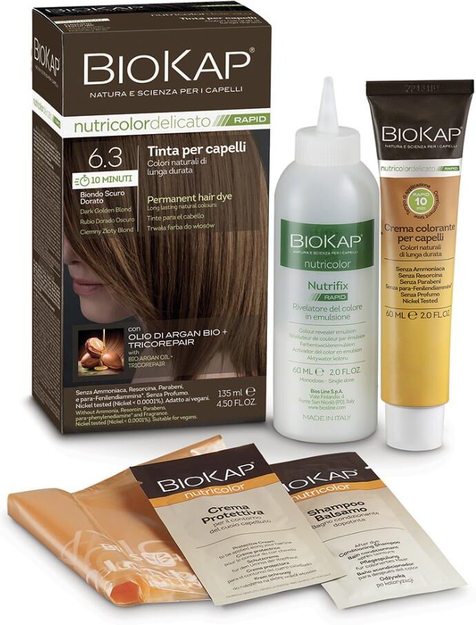 Bios Line Biokap Nutricolor Delicato Rapid 6.3 Biondo Scuro Dorato - Tinta Capelli Senza Parafenilendiammina