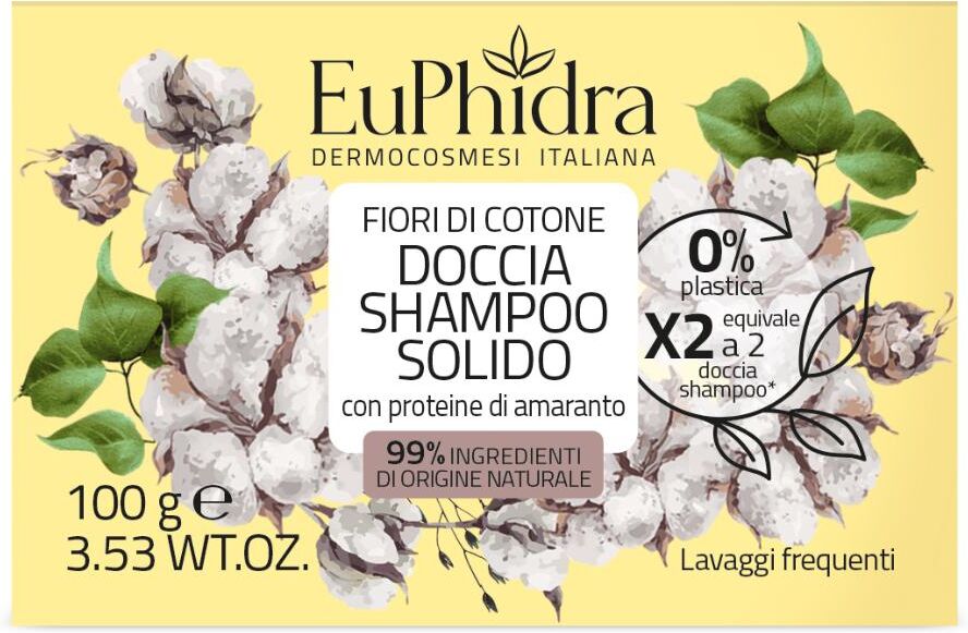 Zeta DOCCIA SHAMPOO SOLIDO EUPHIDRA - FIORI DI COTONE 100g - Detergente Ecologico, Delicato, Capelli e Corpo