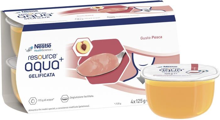 Nestle Health Nestlé Resource Aqua+ Pesca 4x125g - Integratore Alimentare a Base di Acqua Arricchita con Pesca