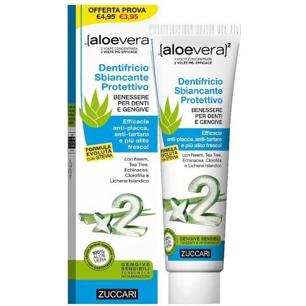 zuccari srl zuccari - aloevera2 dentifricio sbiancante protettivo con stevia 100 ml - sorridi con sbiancamento naturale e protezione orale