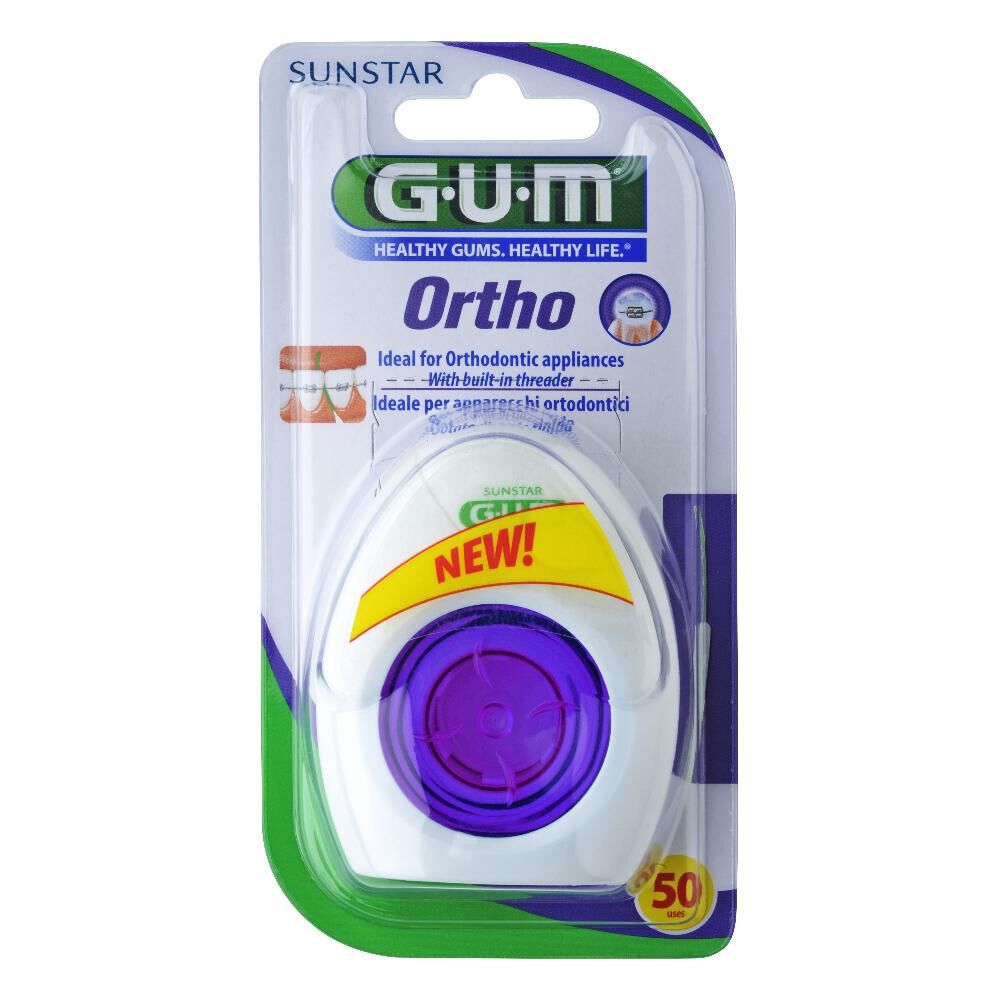 sunstar italiana srl gum ortho floss filo interdentale spugnoso 50 pezzi - igiene orale per apparecchi ortodontici
