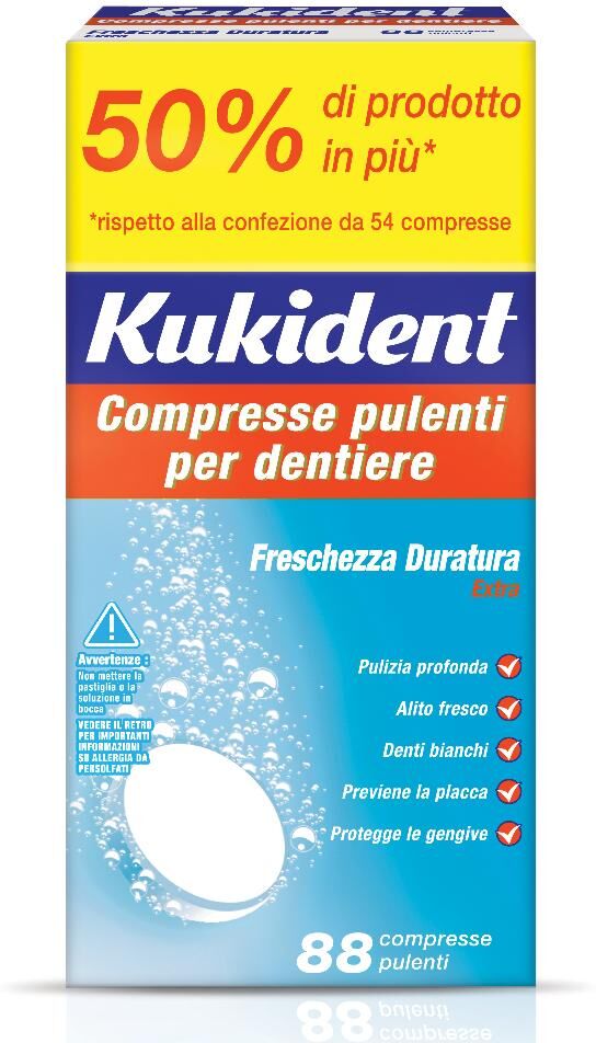 Procter Kukident Kukident - Freschezza Duratura Extra 88 Compresse Pulenti per Dentiere - Igiene e Comfort Ottimali