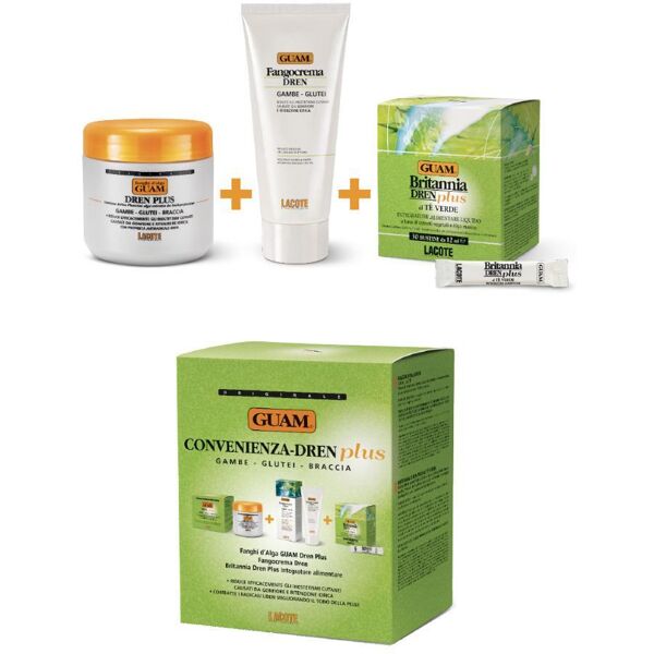 lacote guam - fango alga kit convenienza completo - fanghi d'alga 500g + bioactivity crema 200ml + britannia cell 30 bustine - trattamento di bellezza con alghe guam