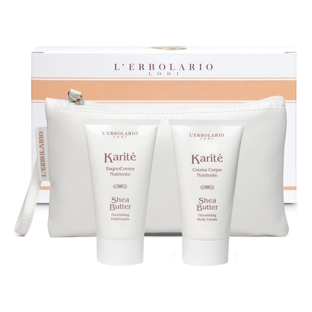 l'erbolario srl l'erbolario - beauty pochette karitè + bagnocrema 75ml + crema corpo 75ml - set idratante per la cura della pelle