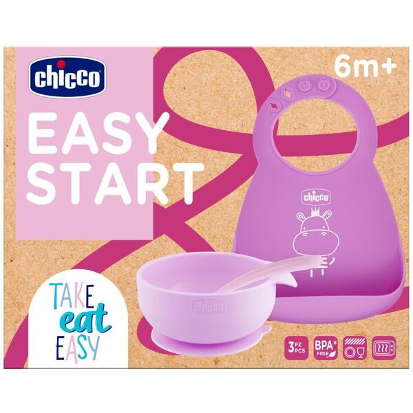Chicco Set Pappa Silicone 6m+ Rosa, 3 pezzi