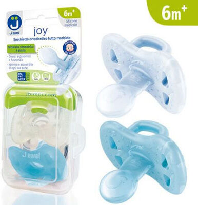 colpharma srl j bimbi ciucci tutti morbidi joy 6m+ trasparente/azzurro 2 pezzi