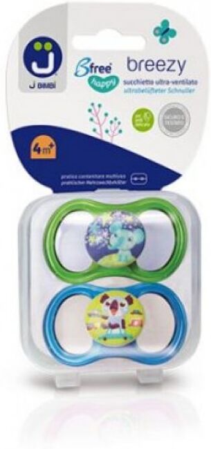 colpharma srl j bimbi b free breezy happy mini 0-6m 2 succhietti in silicone trasparente/blu - pacifier per neonati