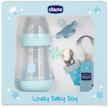 chicco set lovely baby boy biberon+gommotto+clip succhietto mesi 0+