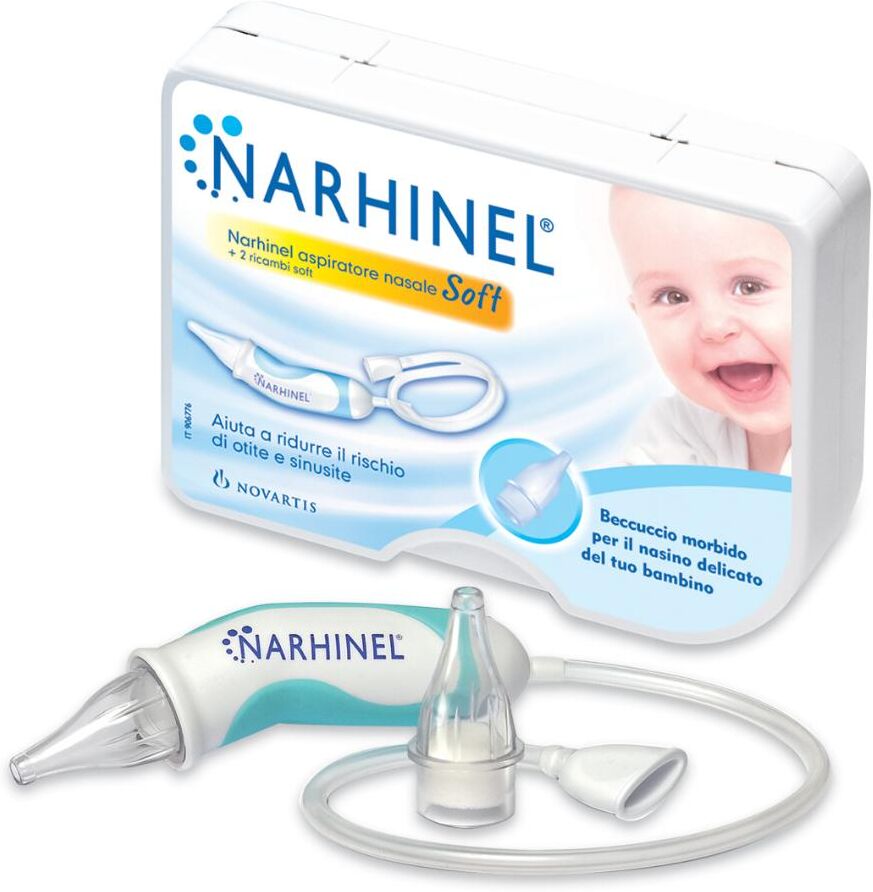 haleon italy srl narhinel - aspiratore nasale soft + 2 ricambi soft, igiene nasale per bambini, pratico e delicato