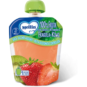 Danone Nutricia Spa Soc.Ben. Mellin Pouch Fragola-Kiwi 90g - Merenda Pastorizzata per Bambini senza Zuccheri Aggiunti