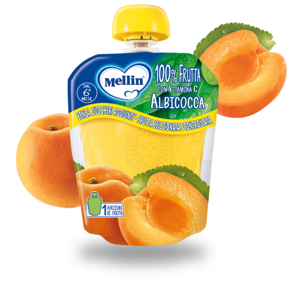 Mellin Pouch Albicocca 90g - Merenda Pastorizzata per Bambini senza Zuccheri Aggiunti