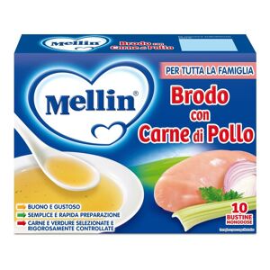 Danone Nutricia Spa Soc.Ben. Mellin Brodo con Carne di Pollo 10 Bustine Monodose - Alimento Istantaneo per Tutte le Età