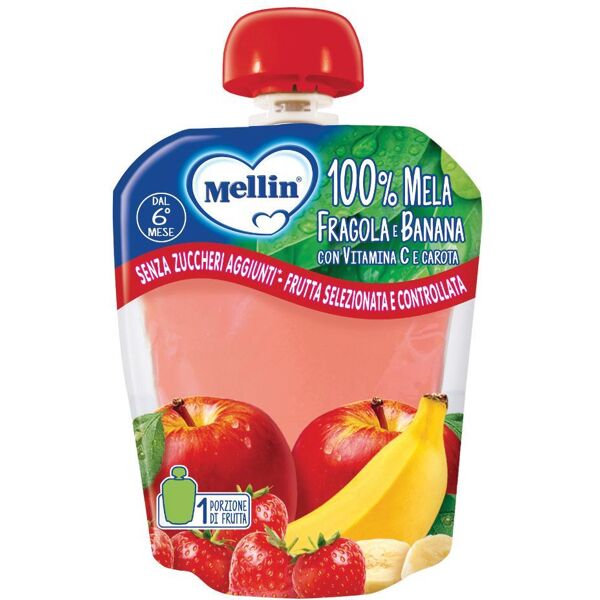 danone nutricia spa soc.ben. mellin 100% mela fragola banana con vitamina c e carota - merenda per bambini senza zuccheri aggiunti (90g)