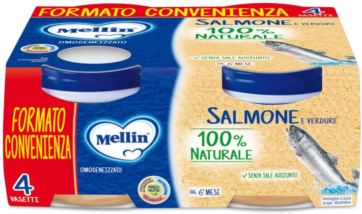 danone nutricia spa soc.ben. mellin omogeneizzato di salmone e verdure 4 x 80g - alimento per bambini, senza sale aggiunto