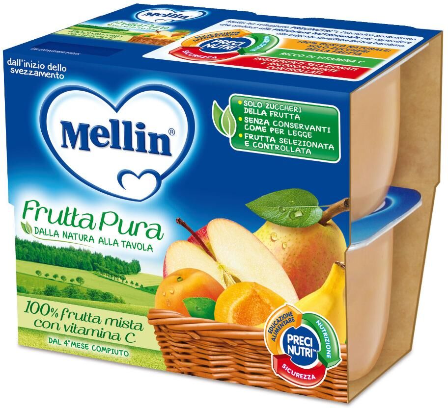 frutta pura mista mellin 4x100g - alimentazione infantile - scopri la bontà della frutta per il tuo bambino