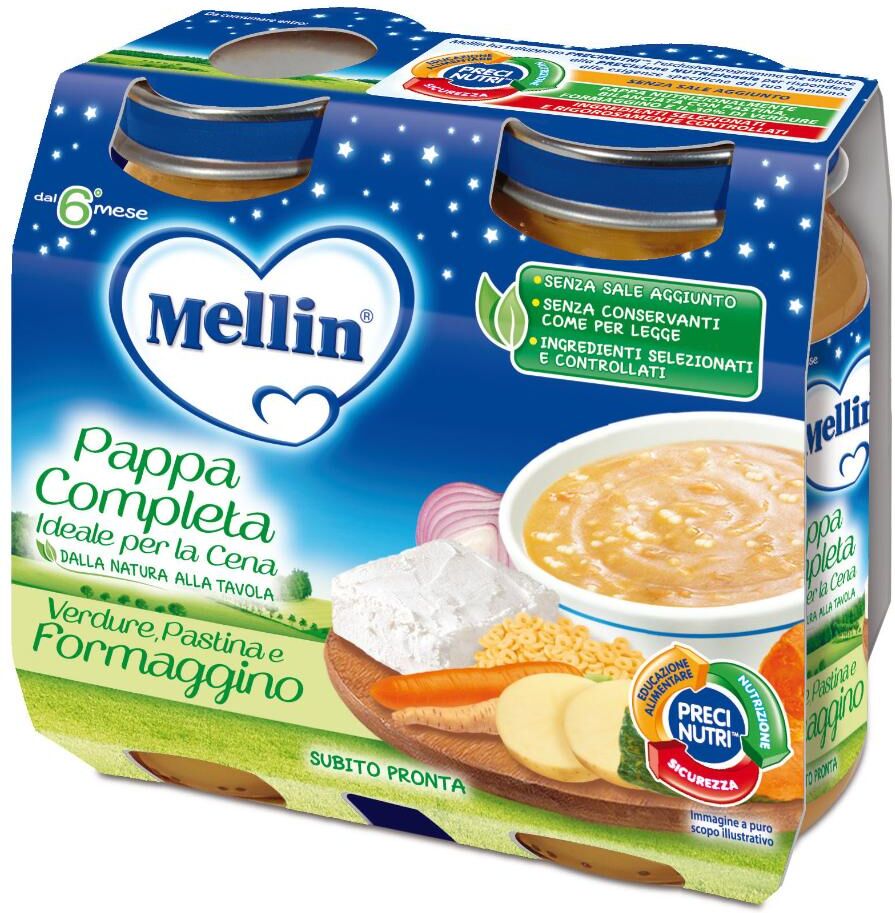 danone nutricia spa soc.ben. mellin pappa completa verdure, pastina e formaggio 2x200g - alimentazione per bambini 6 mesi+