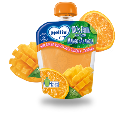 Mellin Pouch Arancia Mango Carota 90g - Merenda per Bambini 6 Mesi+