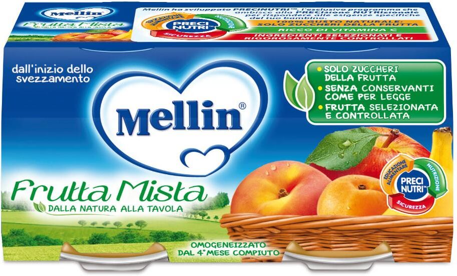 Mellin Omogenizzato Frutta Mista 2x100g - Alimentazione per Bambini 6 Mesi+