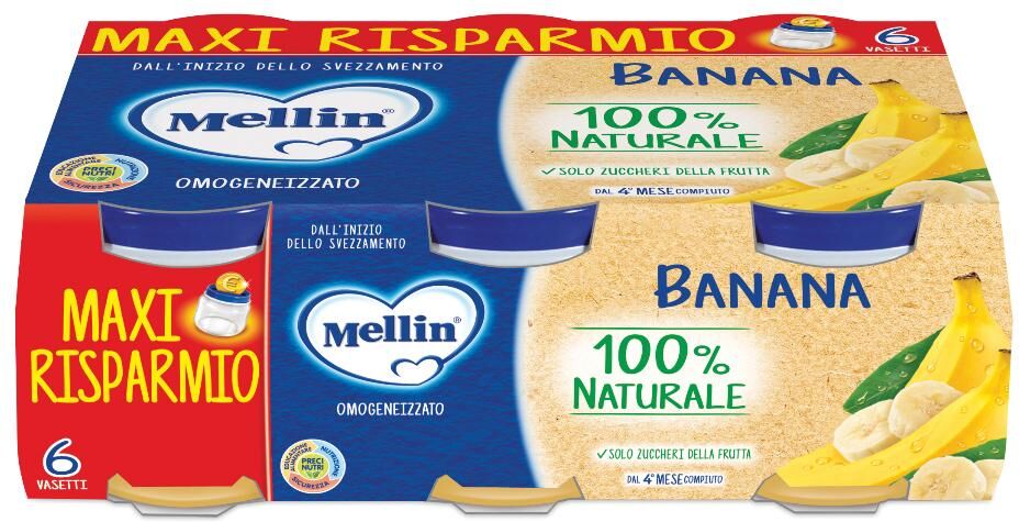 Danone Nutricia Spa Soc.Ben. Mellin Omogenizzato Banana 6x100g - Alimento per Bambini Senza Glutine e Ricco di Vitamina C