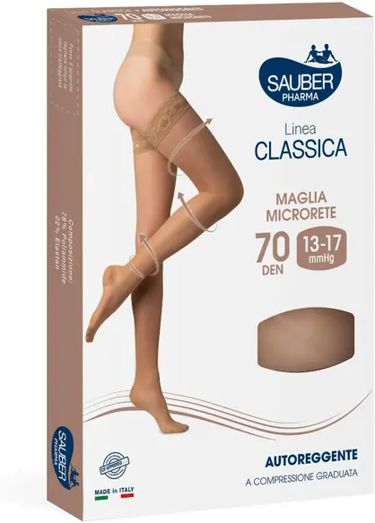 Desa Pharma Srl Linea Classica Calza a Compressione 70 Denari Autoreggente Colore Beige Taglia 5 - Sauber Linea Classica