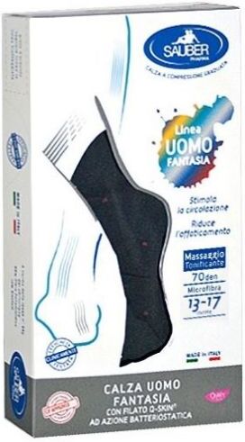 Desa Pharma Calza Uomo Fantasia Q-Skin 70 Denari Blu Riga Larga Taglia P - Compressione Graduata