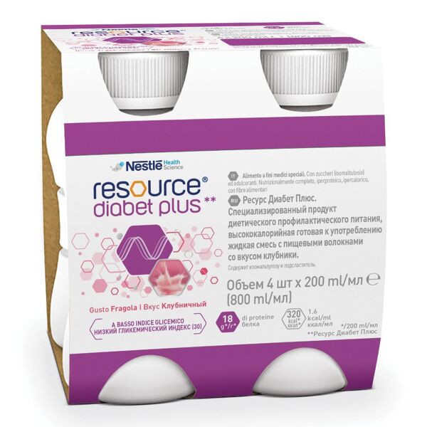 nestle' it.spa(healthcare nu.) nestlé - resource diabet plus gusto fragola 4x200ml - bevanda nutrizionale per pazienti diabetici con extra gusto