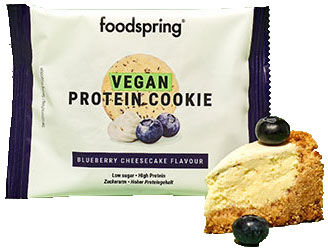 food spring gmbh foodspring vegan protein cookie snack gusto cheesecake ai mirtilli 50g - biscotto proteico vegano a basso contenuto di zuccheri