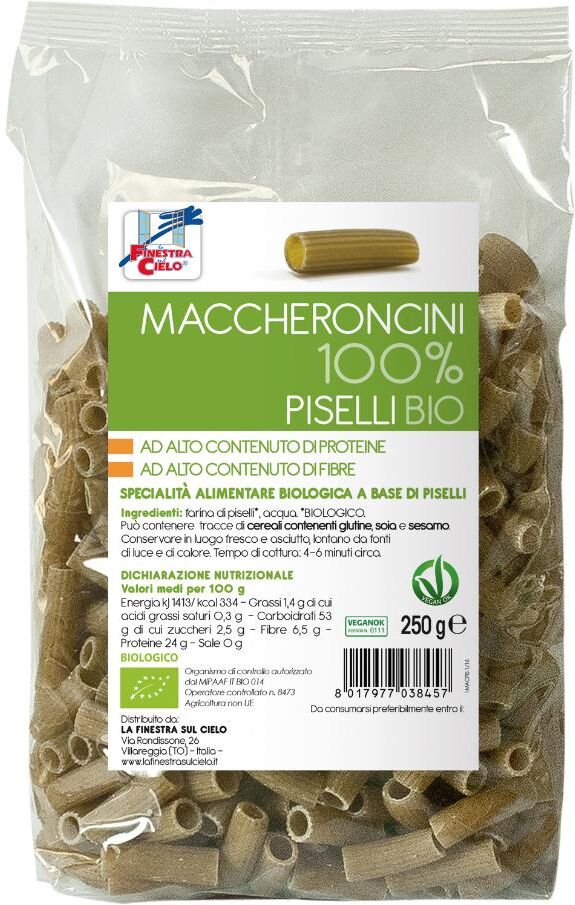 Biotobio Srl La Finestra Sul Cielo Maccheroncini 100% Piselli Biologico 250g