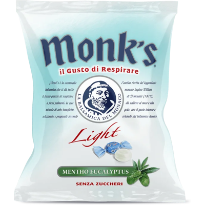 AKELLAS Srl Monks Caramelle Light Senza Zucchero Eucalipto e Menta 80g AKELLAS Srl Monks Caramelle Light Senza Zucchero Eucalipto e Menta 80g