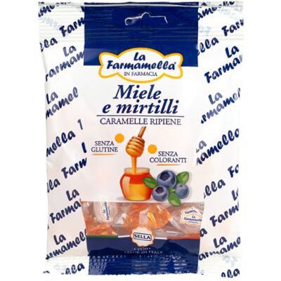 SELLA Srl Farmamella Caramelle Ripiene al Miele e Mirtilli, 100 g SELLA Srl Farmamella Caramelle Ripiene al Miele e Mirtilli, 100 g
