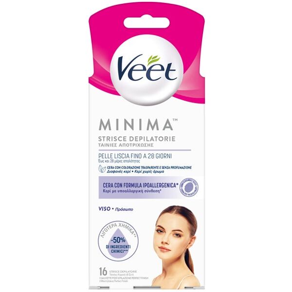 reckitt benckiser h.(it.) spa veet - minima 16 strisce depilatorie viso - depilazione delicata e precisa